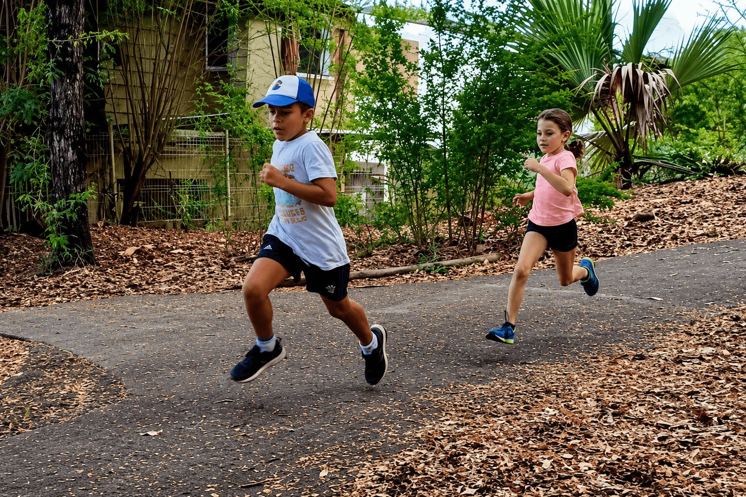 Cours de trail pour enfants dans la forêt de l'Étang-Salé